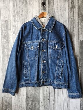 Denver Hayes Hooded Blue Denim Trucker Jacket XL